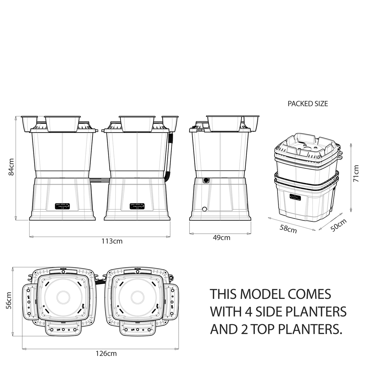 1 Tier Double 134 Litre Water Butt With Planters