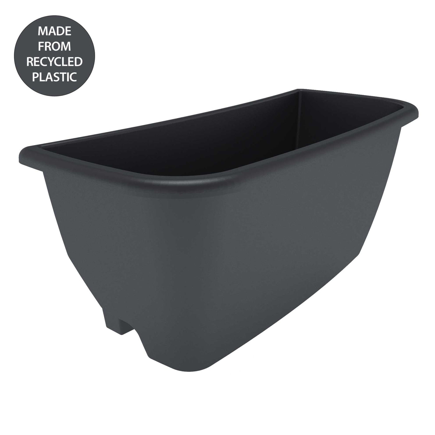 water butt planter made from recycled black plastic