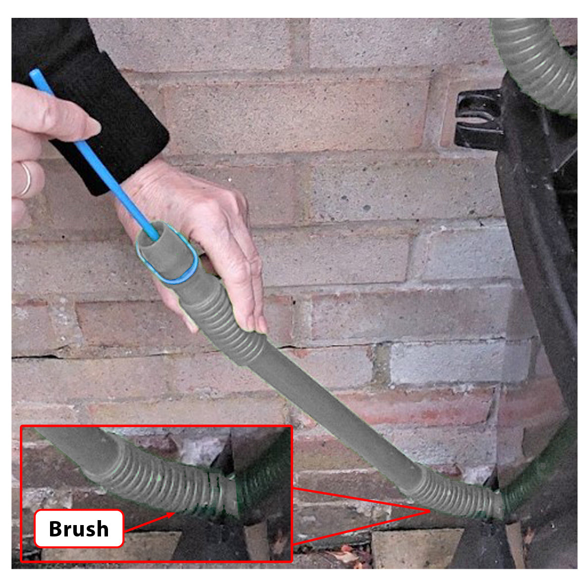 Water butt drain tube cleaning brush